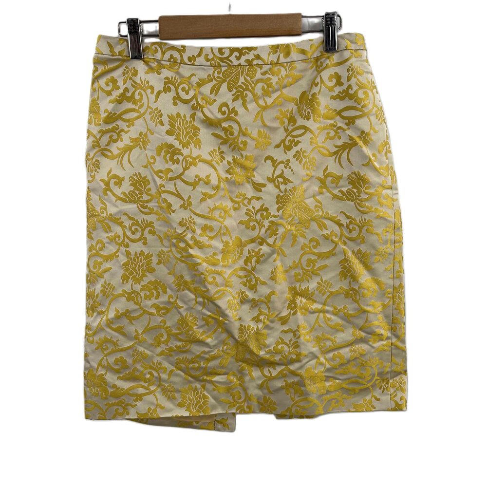 Banana Republic Yellow Floral Silk Pencil Skirt‎ Knee Length Line Petite 0P